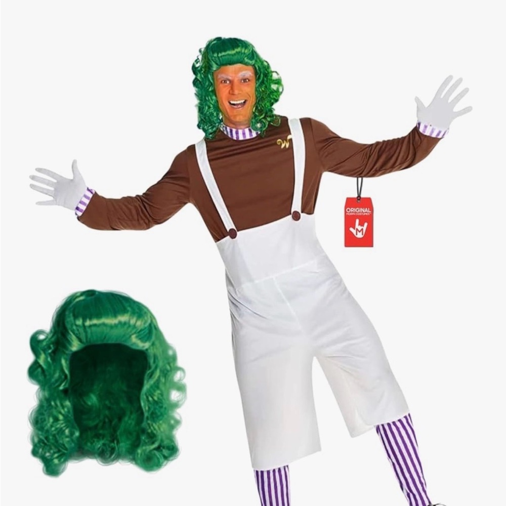 Oompa Loompa Mens Large Costume with Green Wig